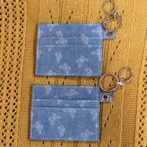 Blue Floral Denim Keychain Wallet set of two keychains Credit card holder